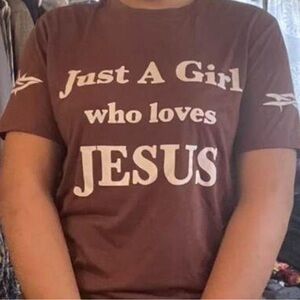 SHEIN Brown 'Just A Girl Who Loves Jesus' Tee